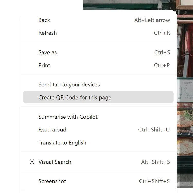 Create a QR-code in Microsoft Edge
