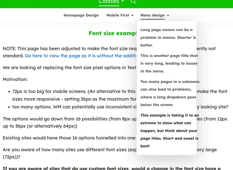 Page titles too long in the menu