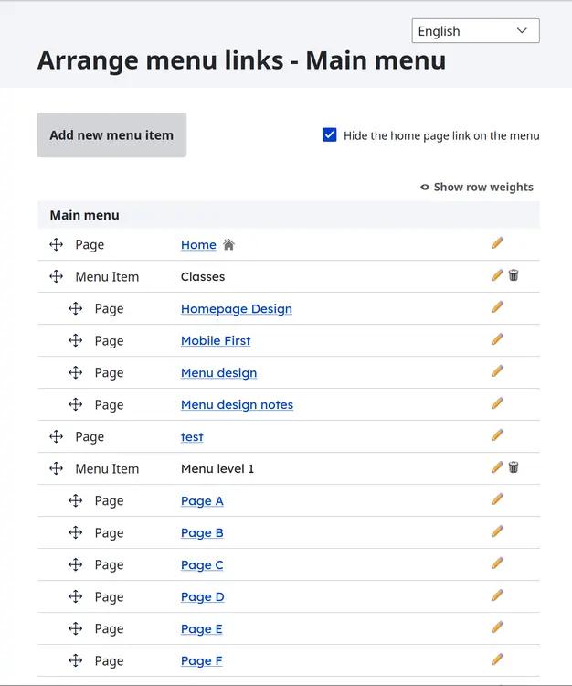 arrange menu