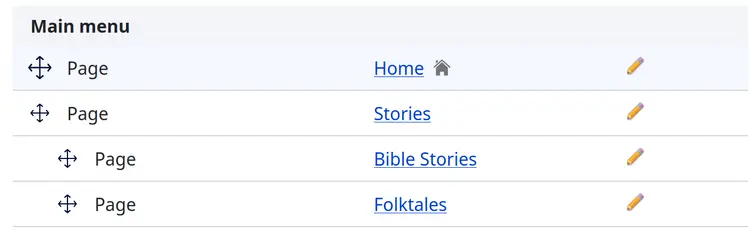 Submenu under Page