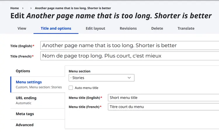 edit menu title